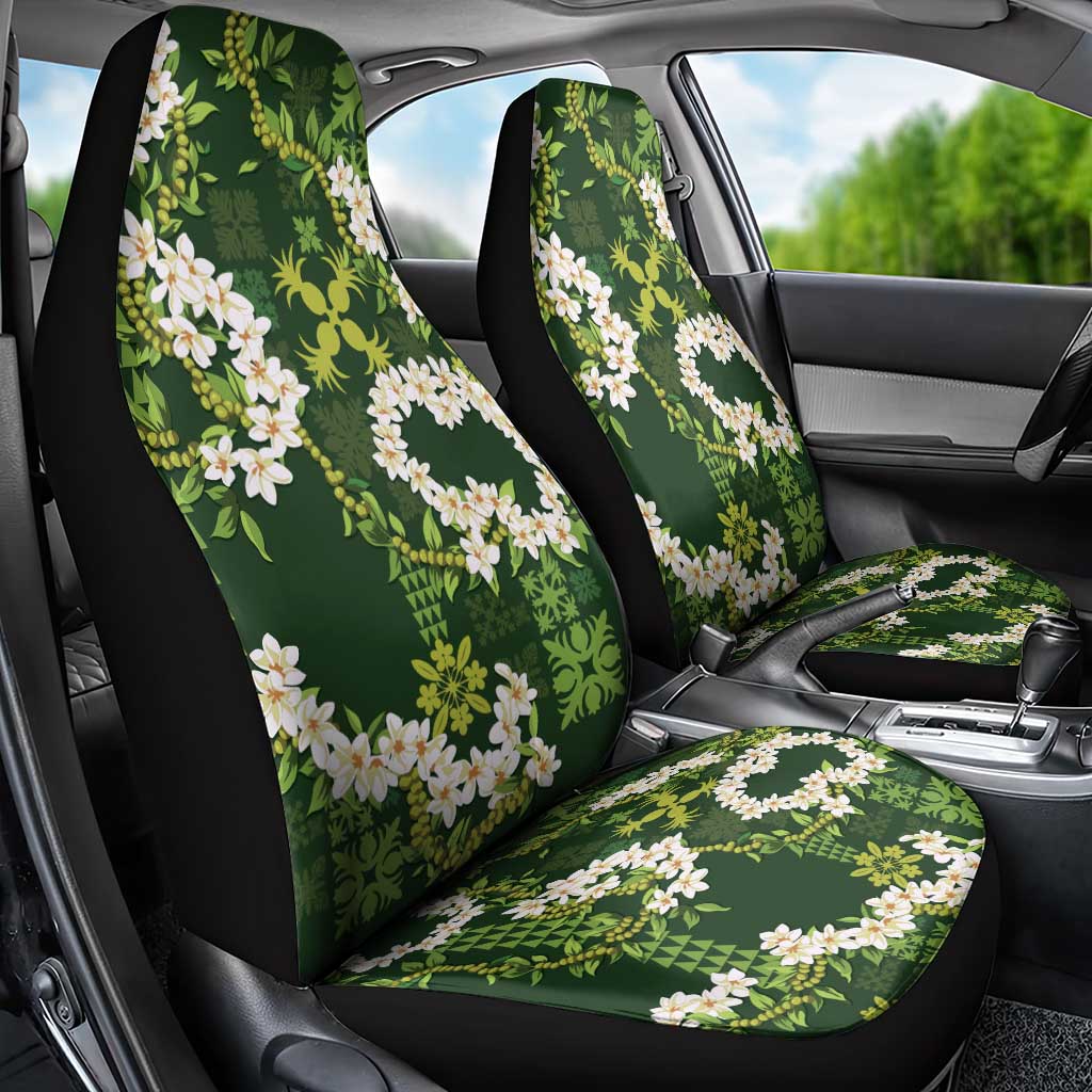 Mokihana Maile and Ilima Leis Car Seat Cover Omaʻomaʻo Hawaiian Tapa Quilt Pattern - Polynesian Pride