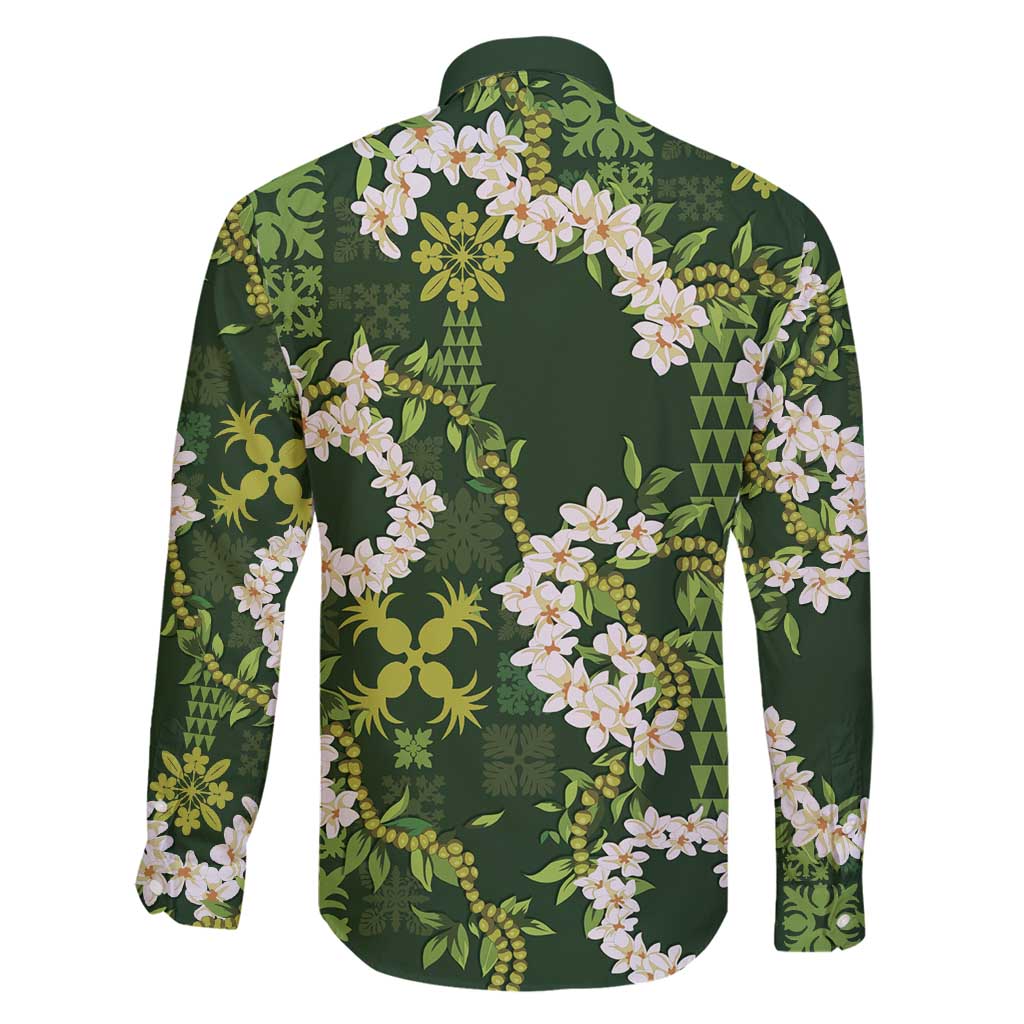 Mokihana Maile and Ilima Leis Family Matching Long Sleeve Bodycon Dress and Hawaiian Shirt Omaʻomaʻo Hawaiian Tapa Quilt Pattern - Polynesian Pride