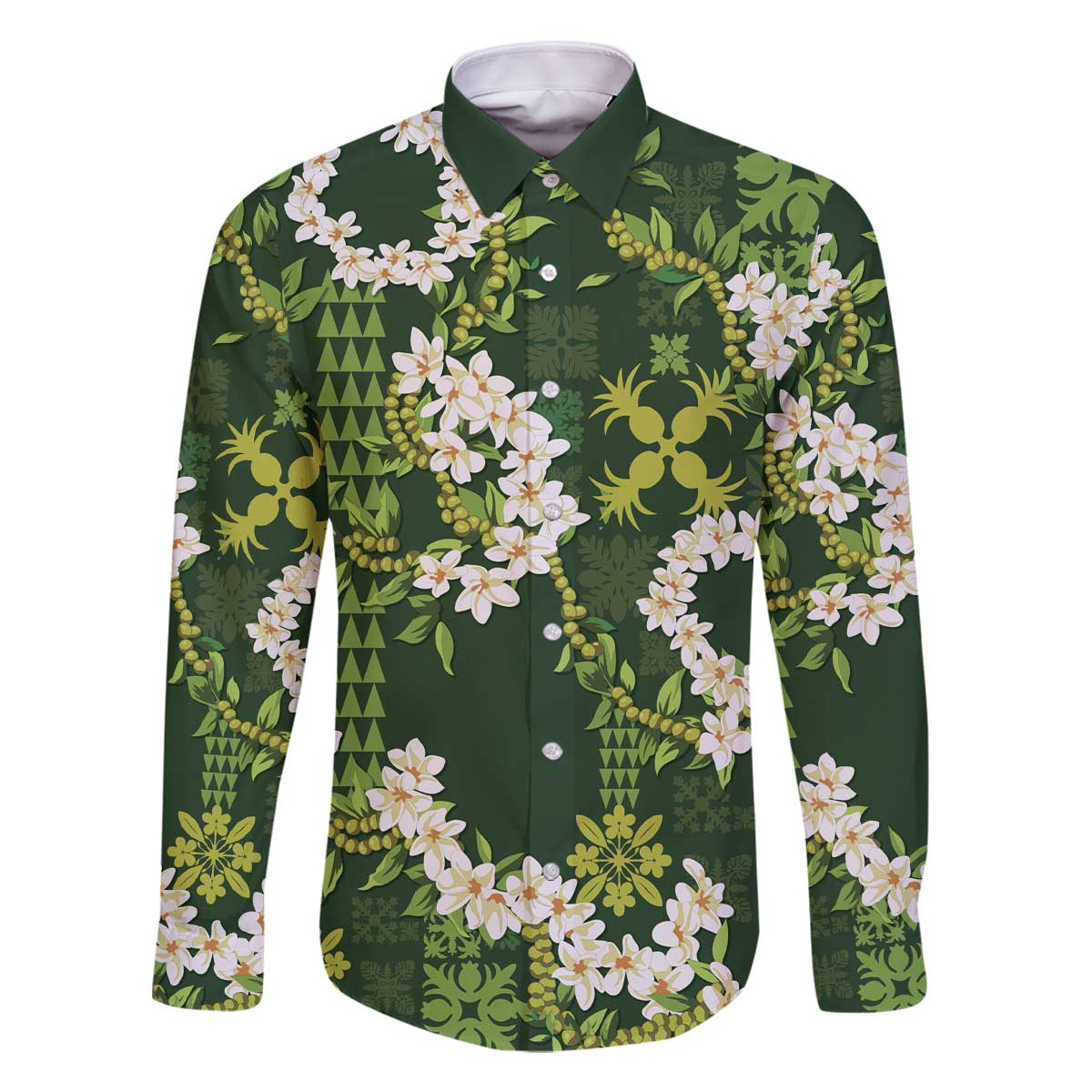 Mokihana Maile and Ilima Leis Family Matching Off The Shoulder Long Sleeve Dress and Hawaiian Shirt Omaʻomaʻo Hawaiian Tapa Quilt Pattern - Polynesian Pride