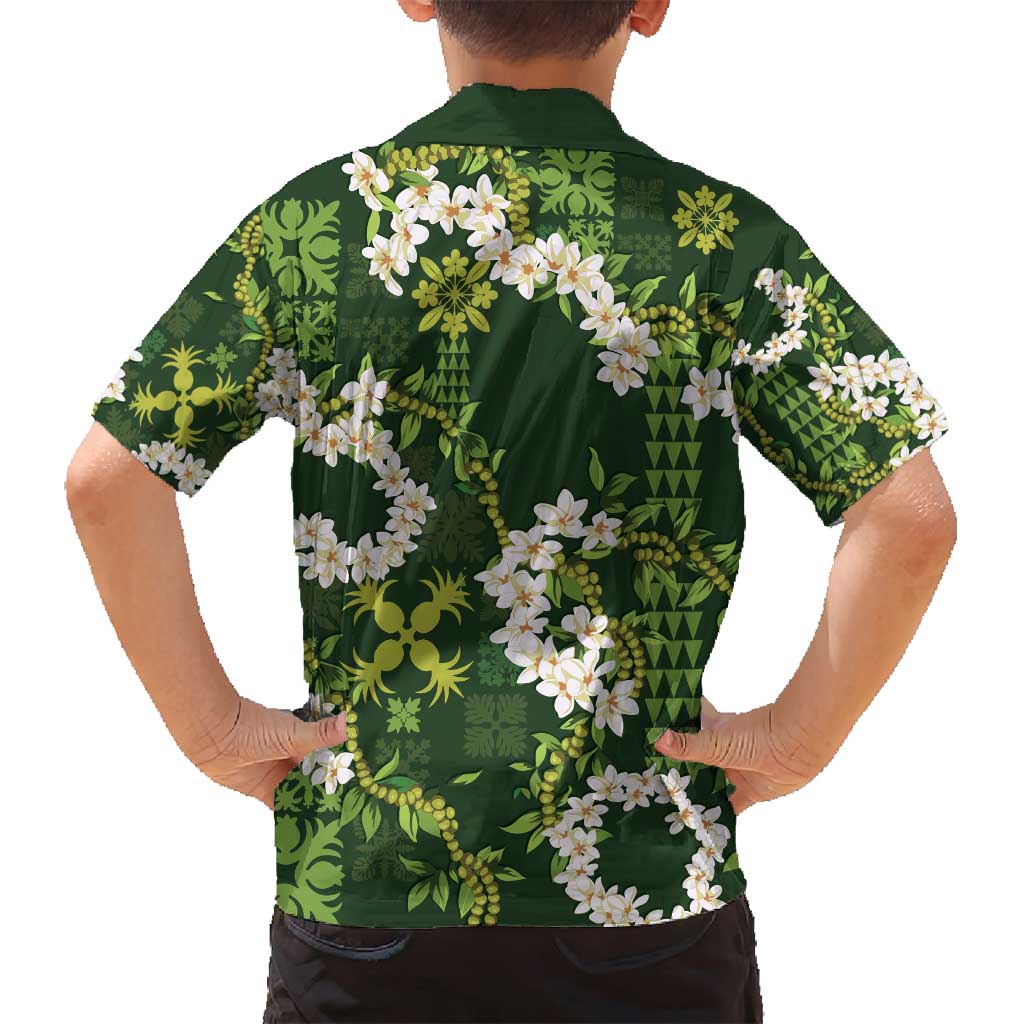 Mokihana Maile and Ilima Leis Family Matching Puletasi and Hawaiian Shirt Omaʻomaʻo Hawaiian Tapa Quilt Pattern - Polynesian Pride