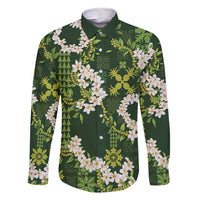 Mokihana Maile and Ilima Leis Family Matching Short Sleeve Bodycon Dress and Hawaiian Shirt Omaʻomaʻo Hawaiian Tapa Quilt Pattern - Polynesian Pride