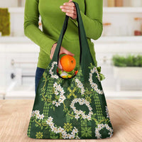 Mokihana Maile and Ilima Leis Grocery Bag Omaʻomaʻo Hawaiian Tapa Quilt Pattern - Polynesian Pride