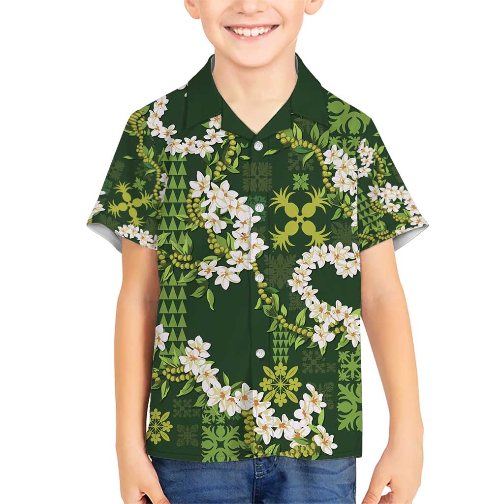 Mokihana Maile and Ilima Leis Hawaiian Shirt Omaʻomaʻo Hawaiian Tapa Quilt Pattern - Polynesian Pride