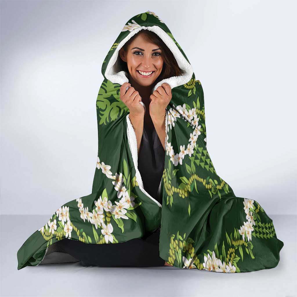 Mokihana Maile and Ilima Leis Hooded Blanket Omaʻomaʻo Hawaiian Tapa Quilt Pattern - Polynesian Pride
