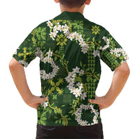 Mokihana Maile and Ilima Leis Kid Hawaiian Shirt Omaʻomaʻo Hawaiian Tapa Quilt Pattern - Polynesian Pride
