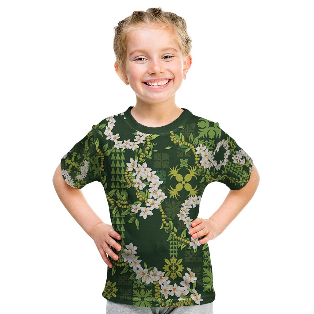 Mokihana Maile and Ilima Leis Kid T Shirt Omaʻomaʻo Hawaiian Tapa Quilt Pattern - Polynesian Pride