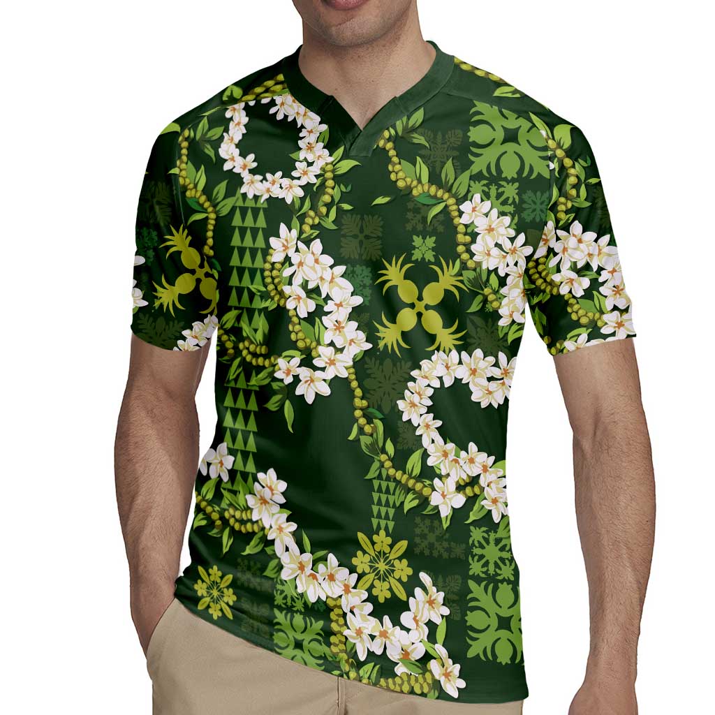 Mokihana Maile and Ilima Leis Rugby Jersey Omaʻomaʻo Hawaiian Tapa Quilt Pattern - Polynesian Pride