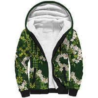 Mokihana Maile and Ilima Leis Sherpa Hoodie Omaʻomaʻo Hawaiian Tapa Quilt Pattern - Polynesian Pride
