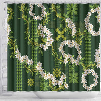 Mokihana Maile and Ilima Leis Shower Curtain Omaʻomaʻo Hawaiian Tapa Quilt Pattern - Polynesian Pride