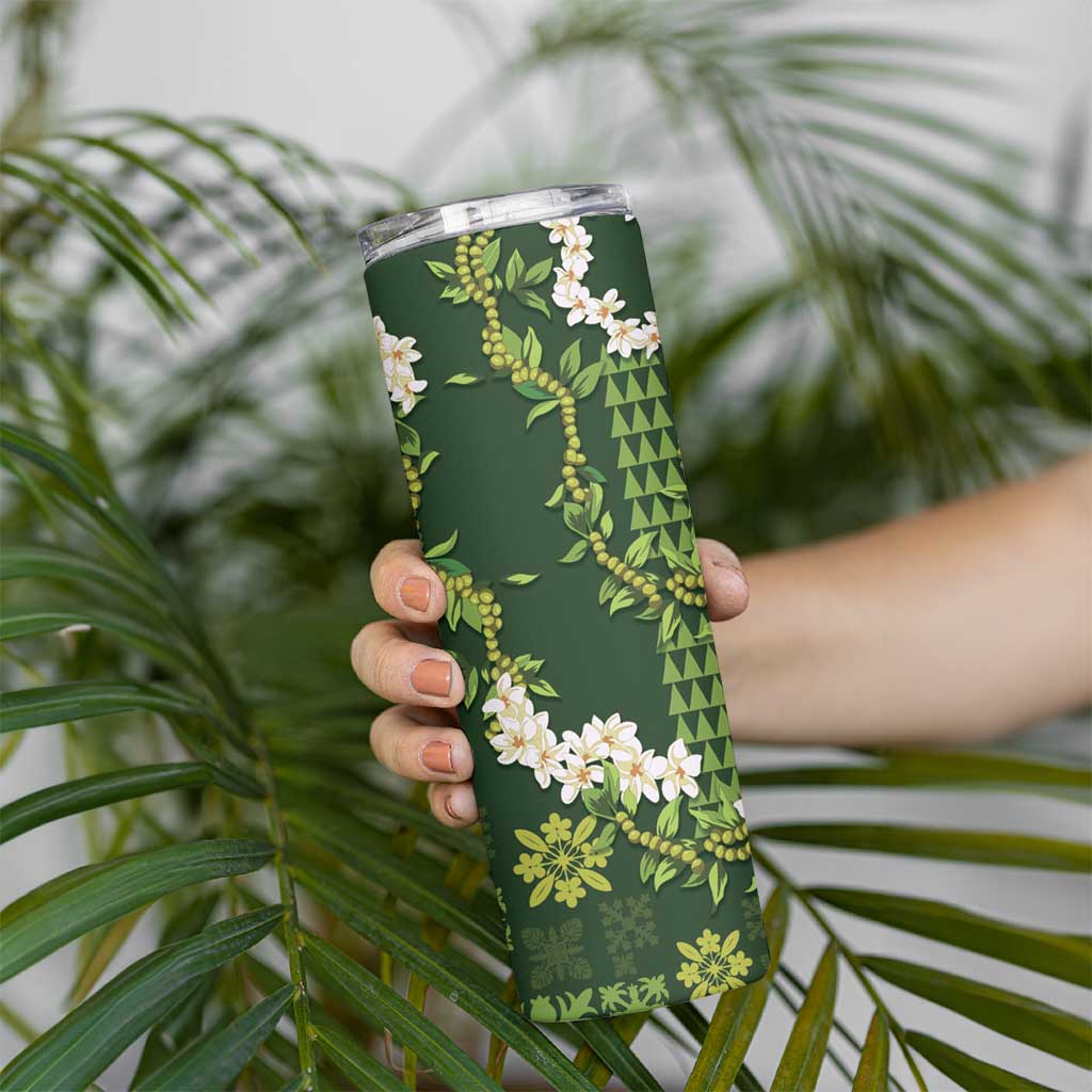 Mokihana Maile and Ilima Leis Skinny Tumbler Omaʻomaʻo Hawaiian Tapa Quilt Pattern - Polynesian Pride