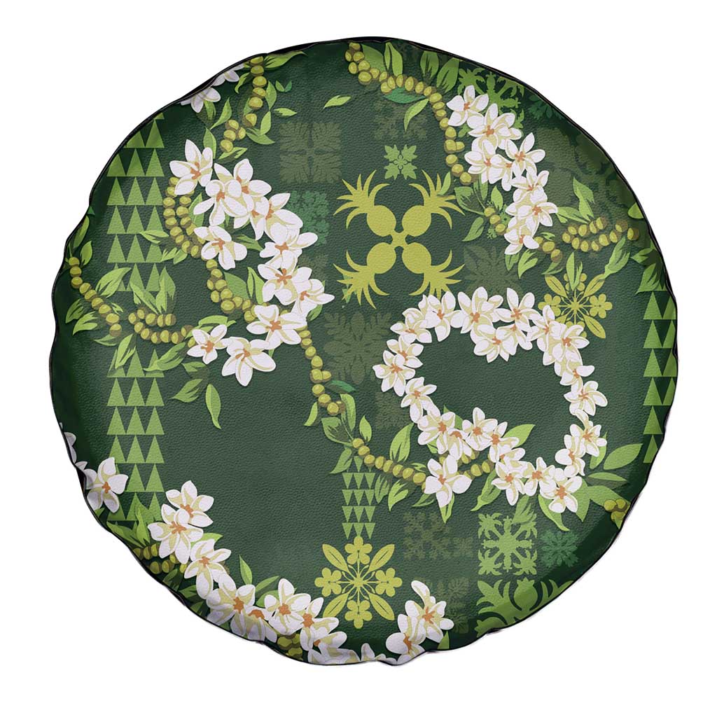 Mokihana Maile and Ilima Leis Spare Tire Cover Omaʻomaʻo Hawaiian Tapa Quilt Pattern - Polynesian Pride