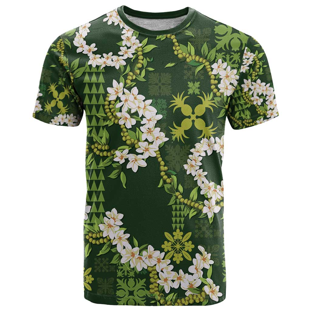 Mokihana Maile and Ilima Leis T Shirt Omaʻomaʻo Hawaiian Tapa Quilt Pattern - Polynesian Pride
