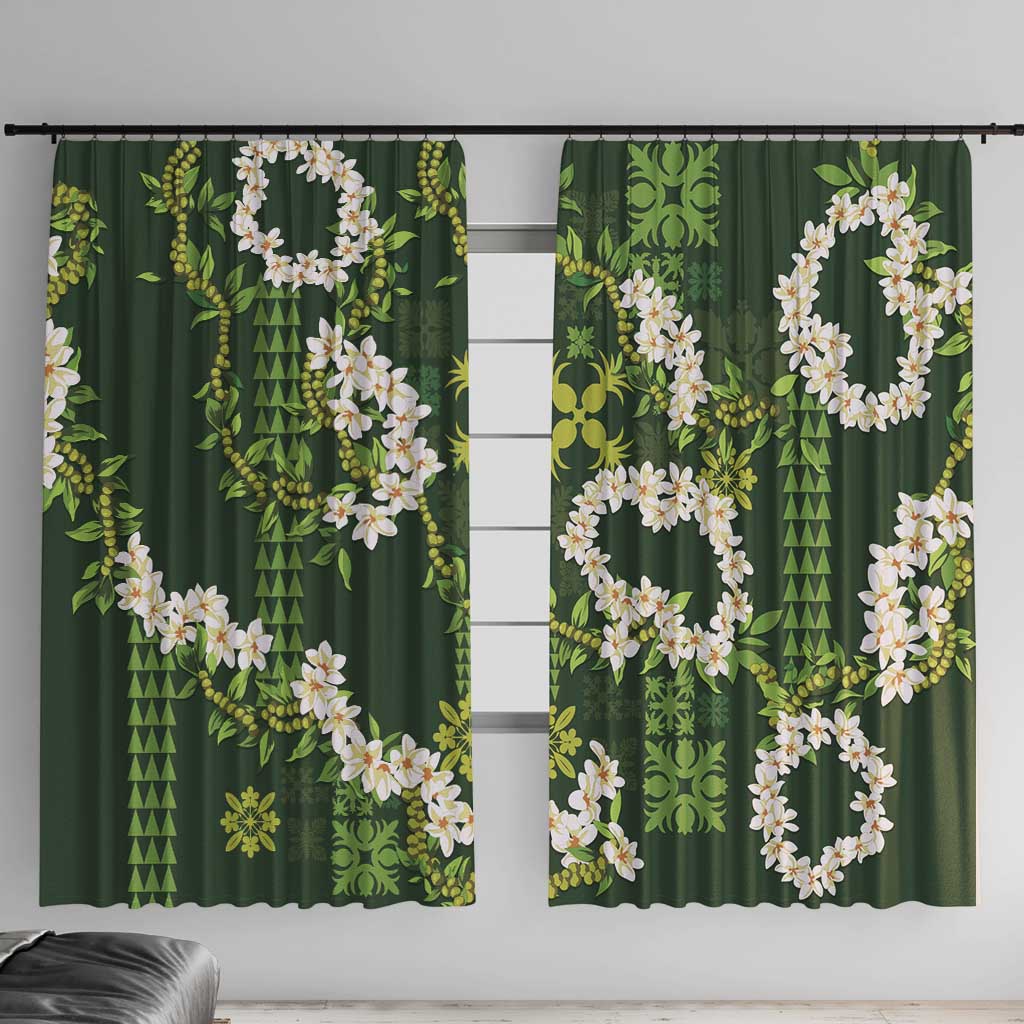 Mokihana Maile and Ilima Leis Window Curtain Omaʻomaʻo Hawaiian Tapa Quilt Pattern - Polynesian Pride