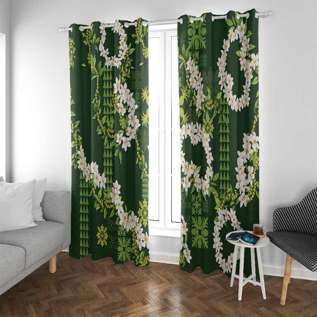 Mokihana Maile and Ilima Leis Window Curtain Omaʻomaʻo Hawaiian Tapa Quilt Pattern - Polynesian Pride