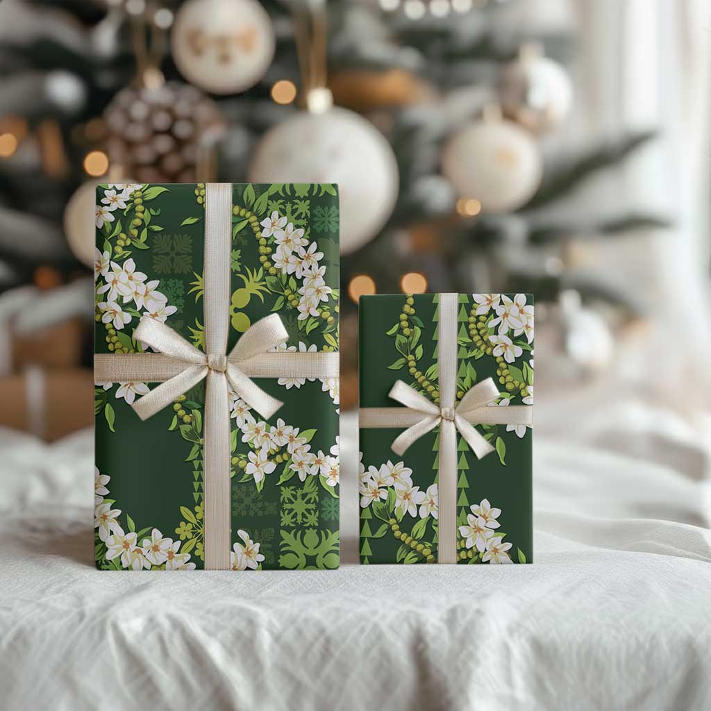 Mokihana Maile and Ilima Leis Wrapping Paper Omaʻomaʻo Hawaiian Tapa Quilt Pattern - Polynesian Pride