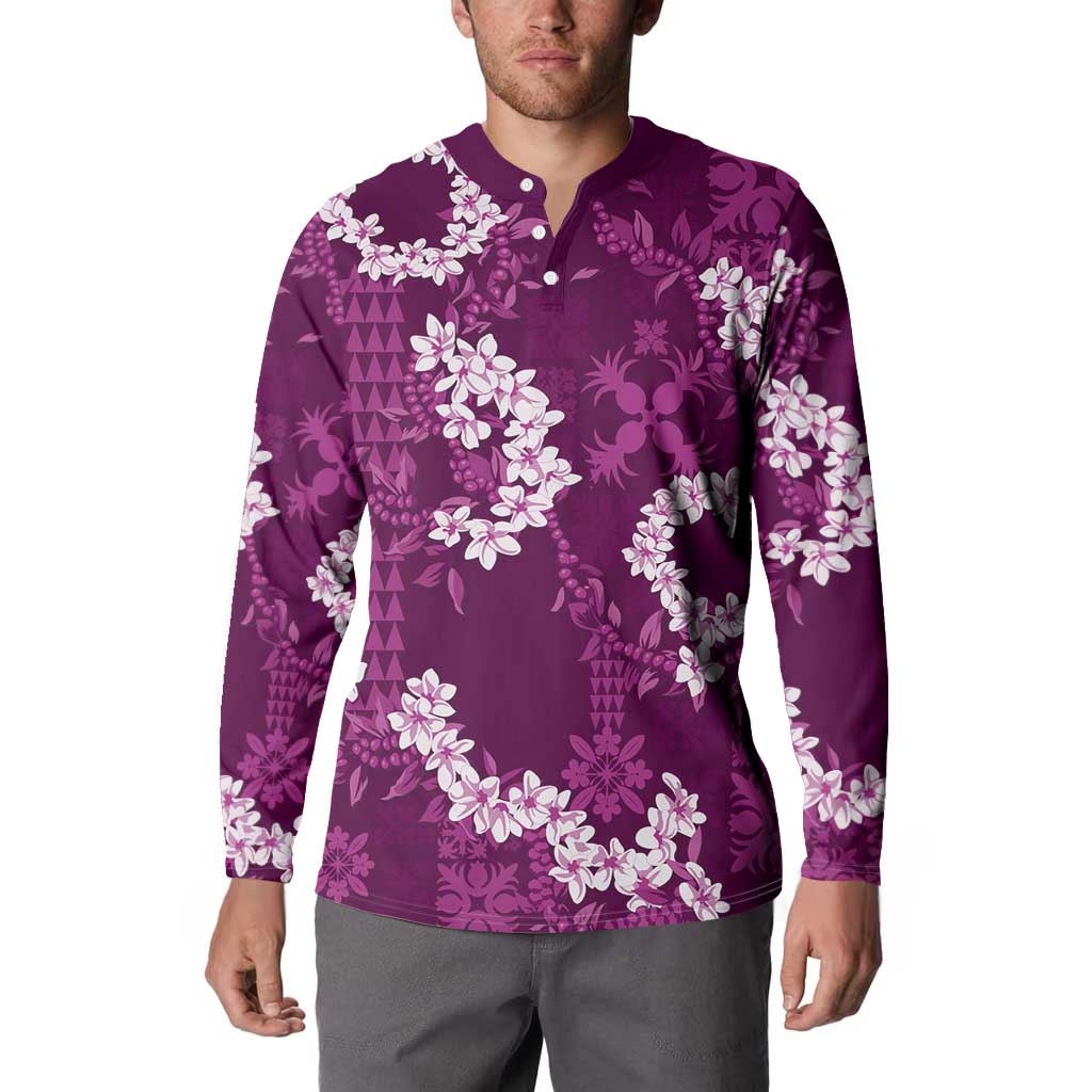 Mokihana Maile and Ilima Leis Button Sweatshirt Akala Hawaiian Tapa Quilt Pattern - Polynesian Pride