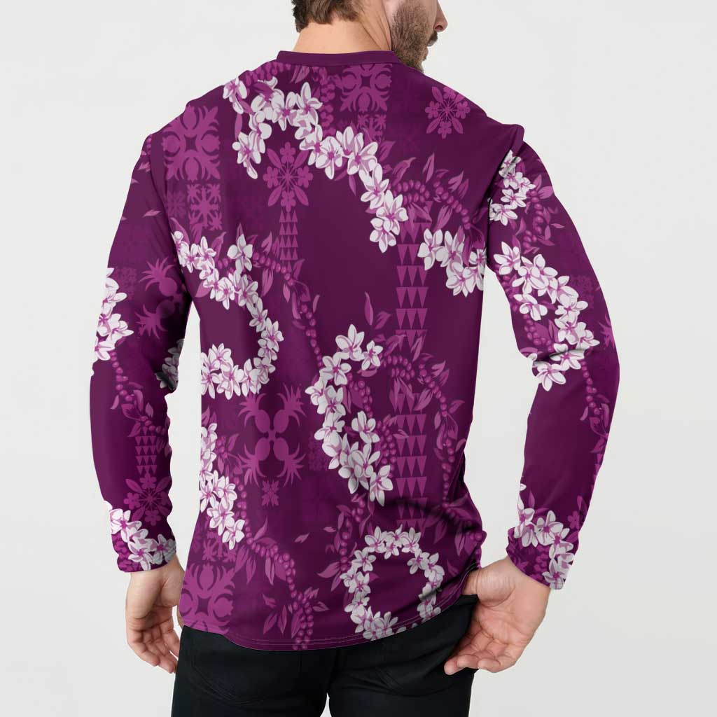 Mokihana Maile and Ilima Leis Button Sweatshirt Akala Hawaiian Tapa Quilt Pattern - Polynesian Pride