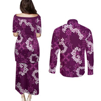Mokihana Maile and Ilima Leis Couples Matching Puletasi and Long Sleeve Button Shirt Akala Hawaiian Tapa Quilt Pattern - Polynesian Pride