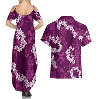 Mokihana Maile and Ilima Leis Couples Matching Summer Maxi Dress and Hawaiian Shirt Akala Hawaiian Tapa Quilt Pattern - Polynesian Pride
