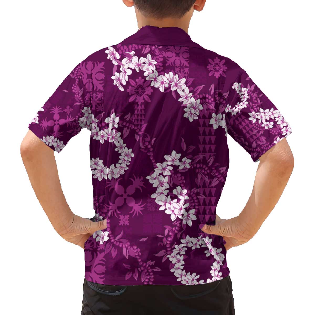 Mokihana Maile and Ilima Leis Family Matching Off The Shoulder Long Sleeve Dress and Hawaiian Shirt Akala Hawaiian Tapa Quilt Pattern - Polynesian Pride