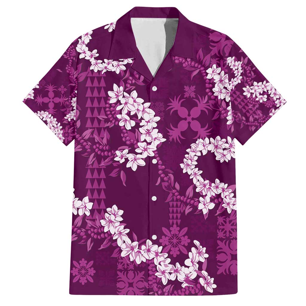 Mokihana Maile and Ilima Leis Family Matching Off Shoulder Short Dress and Hawaiian Shirt Akala Hawaiian Tapa Quilt Pattern - Polynesian Pride