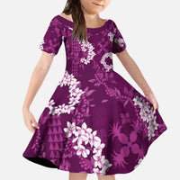 Mokihana Maile and Ilima Leis Kid Short Sleeve Dress Akala Hawaiian Tapa Quilt Pattern - Polynesian Pride