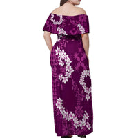 Mokihana Maile and Ilima Leis Off Shoulder Maxi Dress Akala Hawaiian Tapa Quilt Pattern - Polynesian Pride