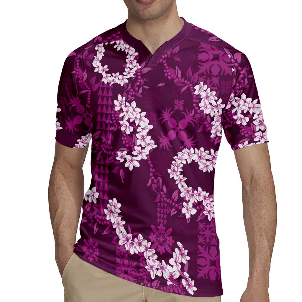 Mokihana Maile and Ilima Leis Rugby Jersey Akala Hawaiian Tapa Quilt Pattern - Polynesian Pride