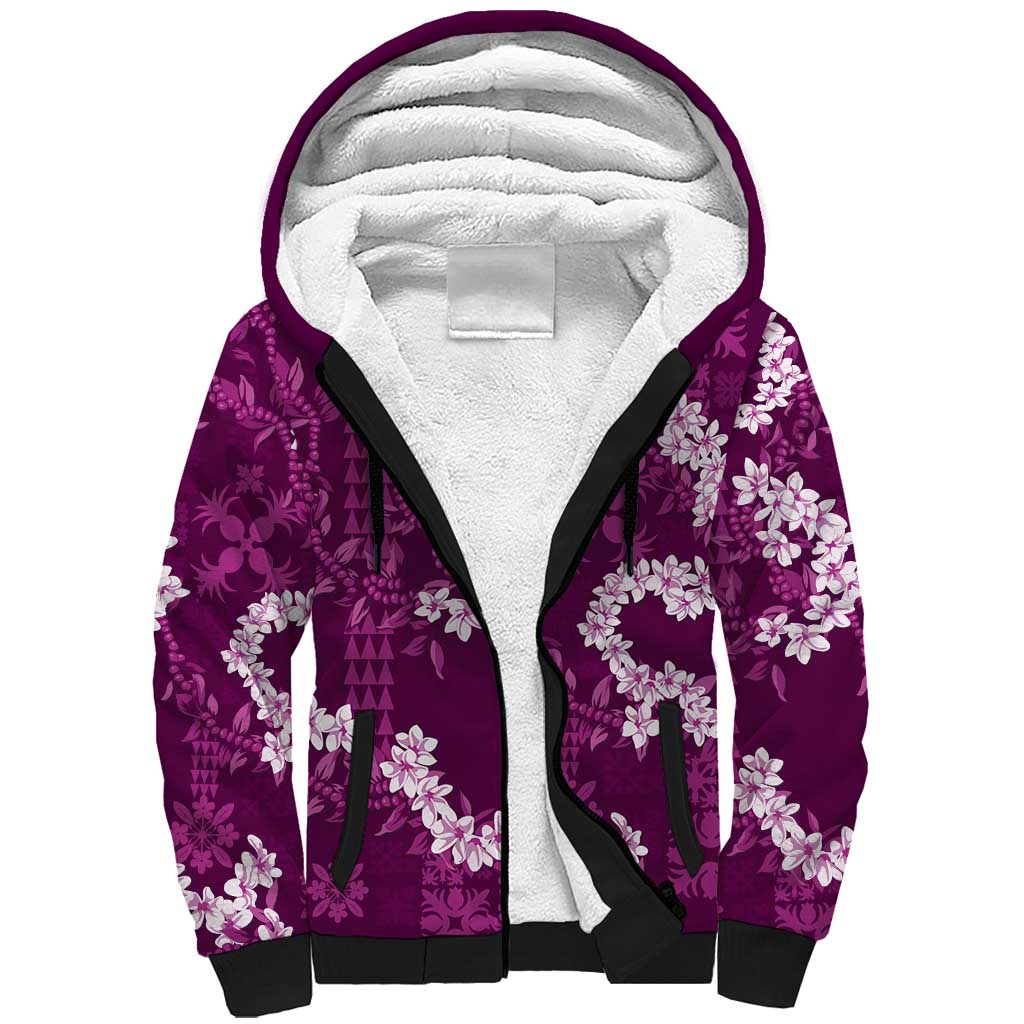 Mokihana Maile and Ilima Leis Sherpa Hoodie Akala Hawaiian Tapa Quilt Pattern - Polynesian Pride