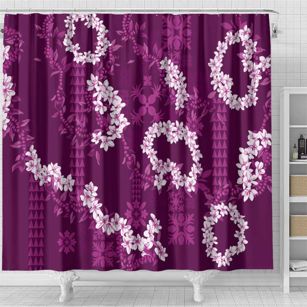 Mokihana Maile and Ilima Leis Shower Curtain Akala Hawaiian Tapa Quilt Pattern - Polynesian Pride