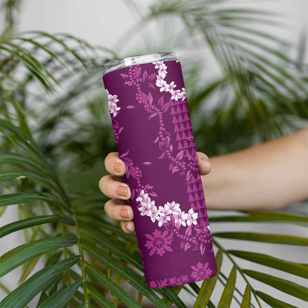 Mokihana Maile and Ilima Leis Skinny Tumbler Akala Hawaiian Tapa Quilt Pattern - Polynesian Pride
