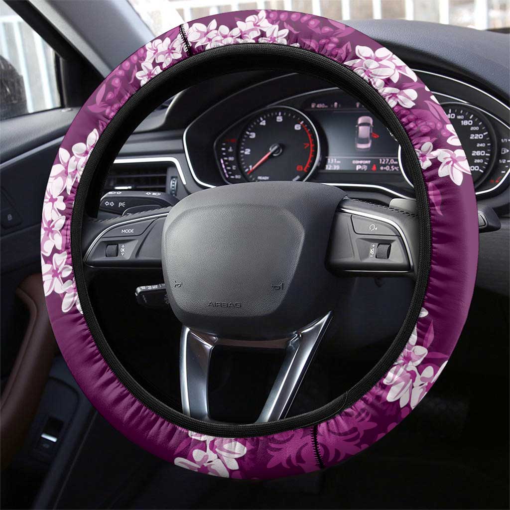 Mokihana Maile and Ilima Leis Steering Wheel Cover Akala Hawaiian Tapa Quilt Pattern - Polynesian Pride