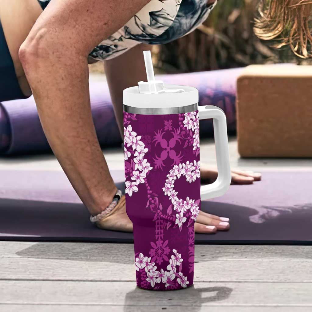 Mokihana Maile and Ilima Leis Tumbler With Handle Akala Hawaiian Tapa Quilt Pattern - Polynesian Pride