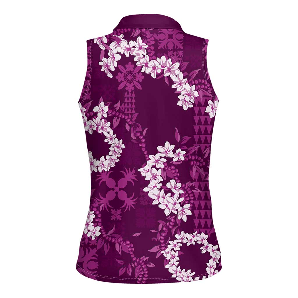 Mokihana Maile and Ilima Leis Women Sleeveless Polo Shirt Akala Hawaiian Tapa Quilt Pattern - Polynesian Pride