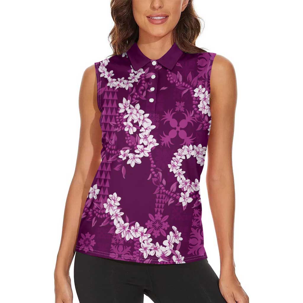 Mokihana Maile and Ilima Leis Women Sleeveless Polo Shirt Akala Hawaiian Tapa Quilt Pattern - Polynesian Pride