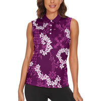 Mokihana Maile and Ilima Leis Women Sleeveless Polo Shirt Akala Hawaiian Tapa Quilt Pattern - Polynesian Pride