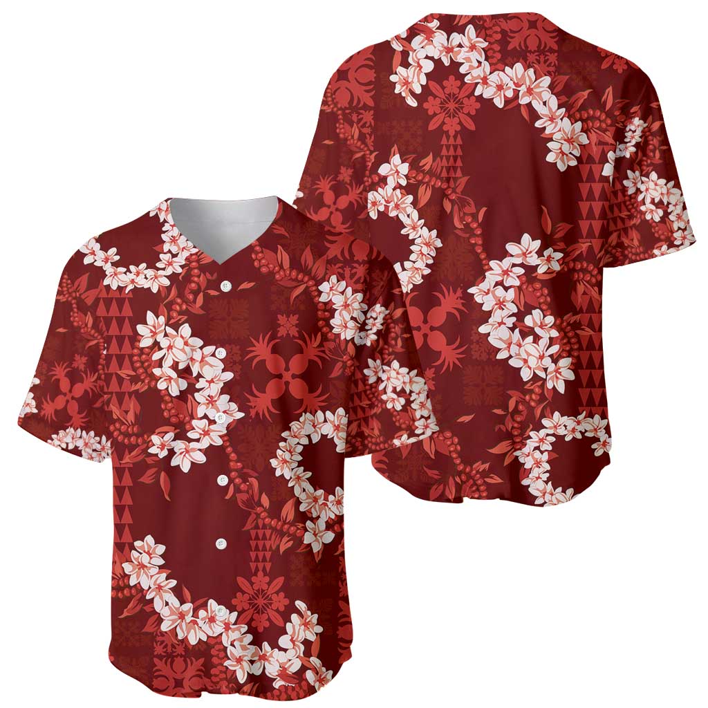 Mokihana Maile and Ilima Leis Baseball Jersey Ulaʻula Hawaiian Tapa Quilt Pattern - Polynesian Pride