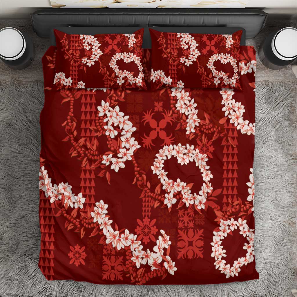 Mokihana Maile and Ilima Leis Bedding Set Ulaʻula Hawaiian Tapa Quilt Pattern - Polynesian Pride