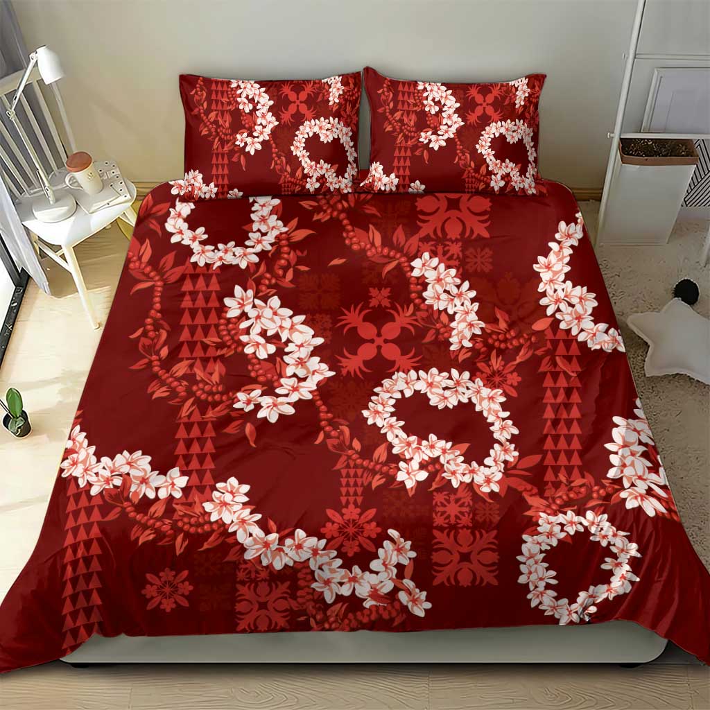 Mokihana Maile and Ilima Leis Bedding Set Ulaʻula Hawaiian Tapa Quilt Pattern - Polynesian Pride