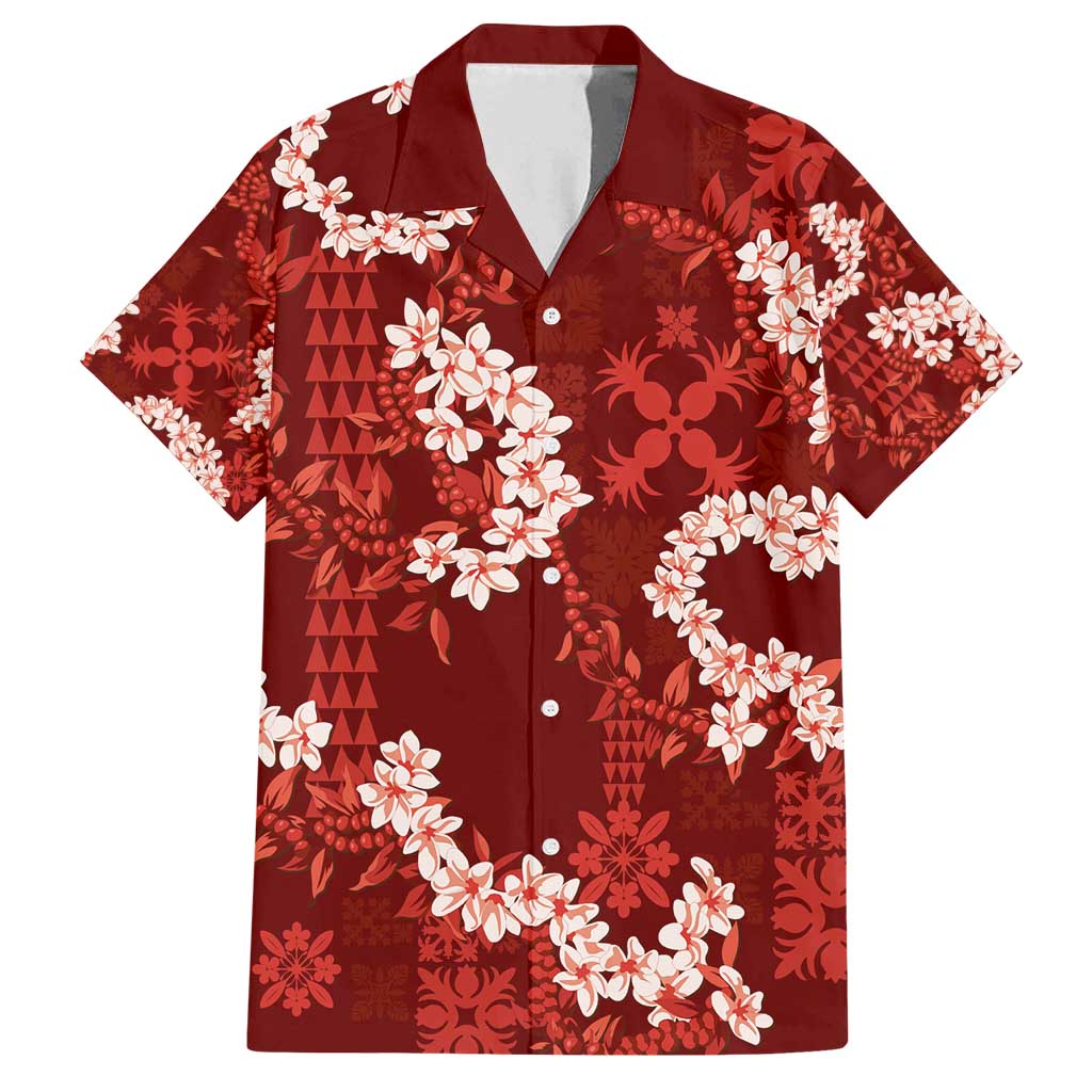 Mokihana Maile and Ilima Leis Family Matching Off Shoulder Maxi Dress and Hawaiian Shirt Ulaʻula Hawaiian Tapa Quilt Pattern - Polynesian Pride