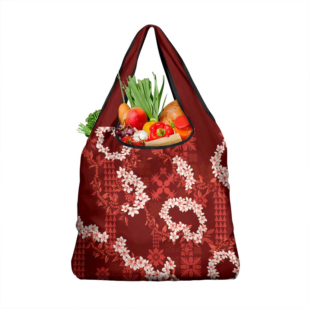 Mokihana Maile and Ilima Leis Grocery Bag Ulaʻula Hawaiian Tapa Quilt Pattern - Polynesian Pride