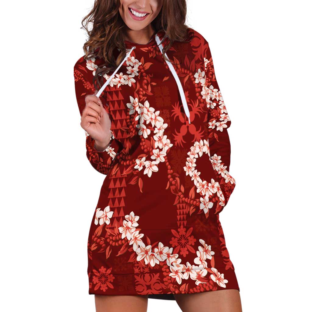 Mokihana Maile and Ilima Leis Hoodie Dress Ulaʻula Hawaiian Tapa Quilt Pattern - Polynesian Pride
