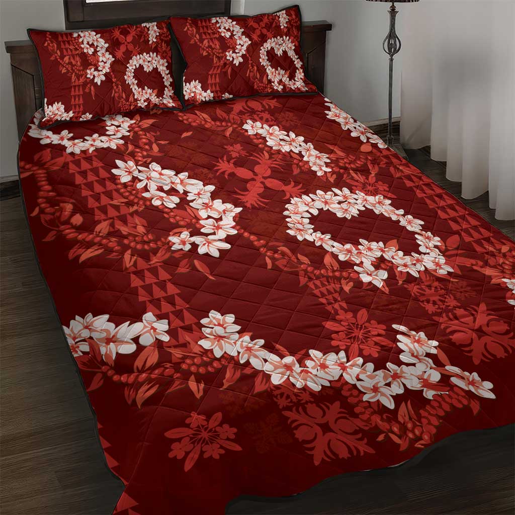 Mokihana Maile and Ilima Leis Quilt Bed Set Ulaʻula Hawaiian Tapa Quilt Pattern - Polynesian Pride