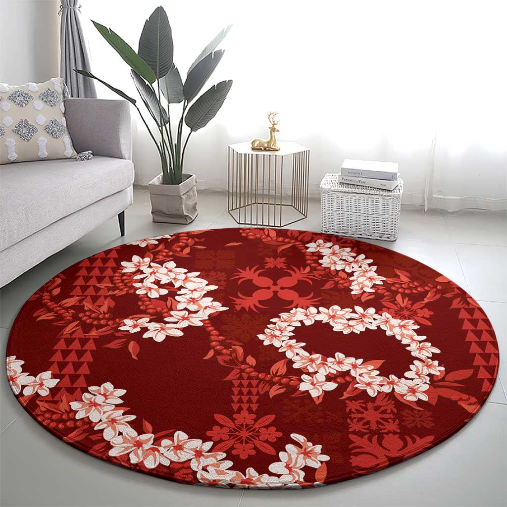 Mokihana Maile and Ilima Leis Round Carpet Ulaʻula Hawaiian Tapa Quilt Pattern - Polynesian Pride