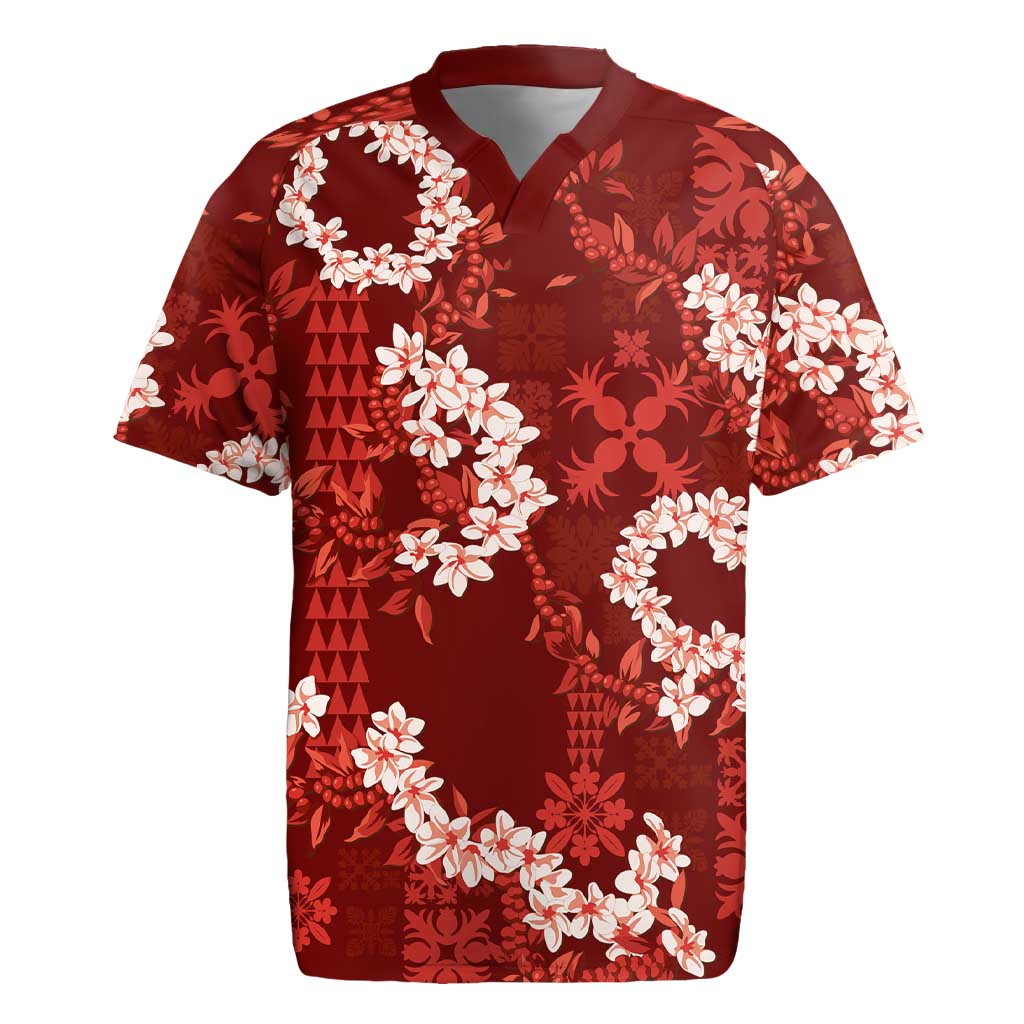 Mokihana Maile and Ilima Leis Rugby Jersey Ulaʻula Hawaiian Tapa Quilt Pattern - Polynesian Pride