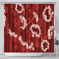 Mokihana Maile and Ilima Leis Shower Curtain Ulaʻula Hawaiian Tapa Quilt Pattern - Polynesian Pride