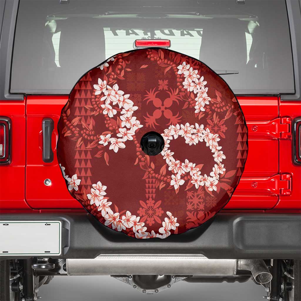 Mokihana Maile and Ilima Leis Spare Tire Cover Ulaʻula Hawaiian Tapa Quilt Pattern - Polynesian Pride