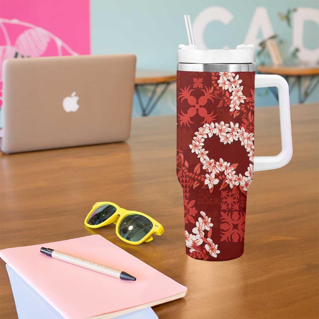 Mokihana Maile and Ilima Leis Tumbler With Handle Ulaʻula Hawaiian Tapa Quilt Pattern - Polynesian Pride