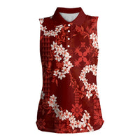 Mokihana Maile and Ilima Leis Women Sleeveless Polo Shirt Ulaʻula Hawaiian Tapa Quilt Pattern - Polynesian Pride