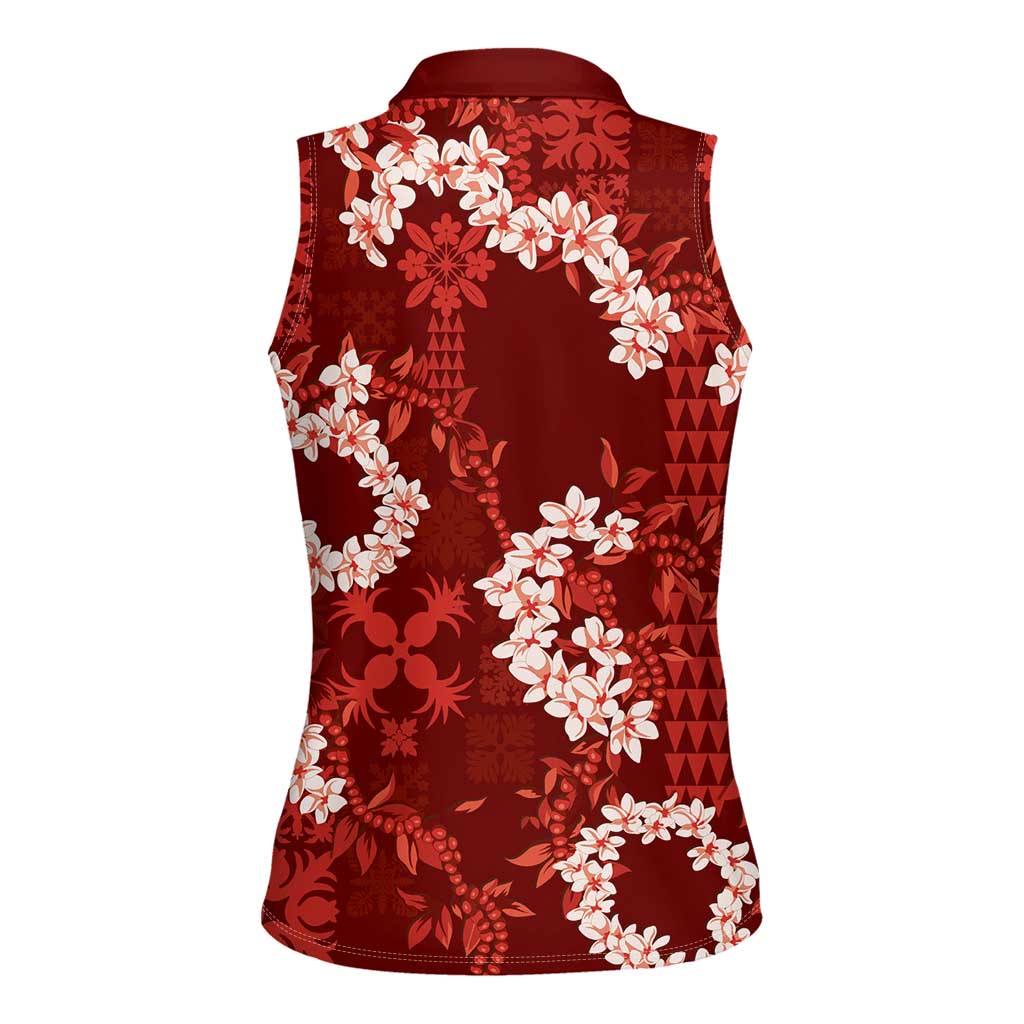 Mokihana Maile and Ilima Leis Women Sleeveless Polo Shirt Ulaʻula Hawaiian Tapa Quilt Pattern - Polynesian Pride